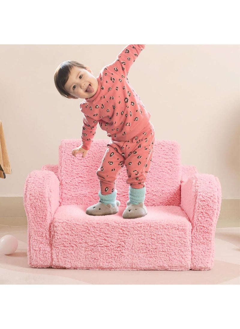 L&E Kids Couch for Toddler, 2-in-1 Toddler Soft Couch - Kids Chairs Convertible Sofa to Lounger, Easily Folds Out Into a Soft Baby Couch for Napping - Modern Fold(Pink)  - Image 3