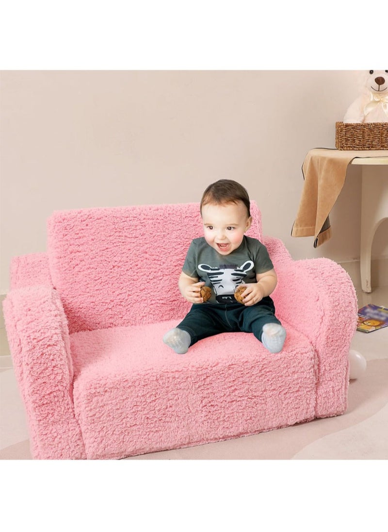 L&E Kids Couch for Toddler, 2-in-1 Toddler Soft Couch - Kids Chairs Convertible Sofa to Lounger, Easily Folds Out Into a Soft Baby Couch for Napping - Modern Fold(Pink)  - Image 4