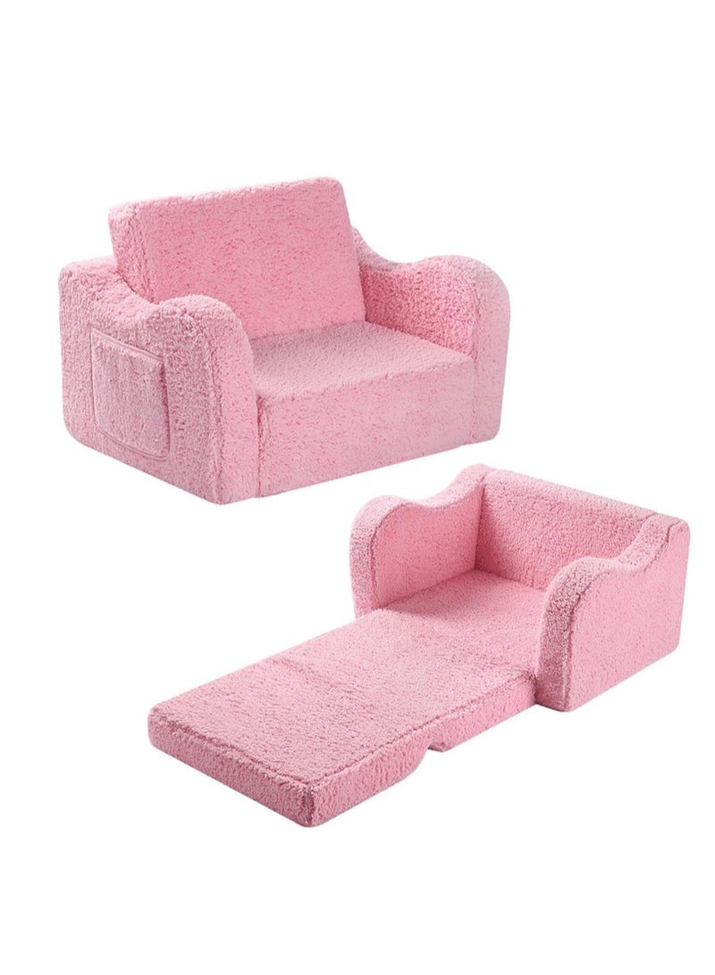 L&E Kids Couch for Toddler, 2-in-1 Toddler Soft Couch - Kids Chairs Convertible Sofa to Lounger, Easily Folds Out Into a Soft Baby Couch for Napping - Modern Fold(Pink) - Image 1