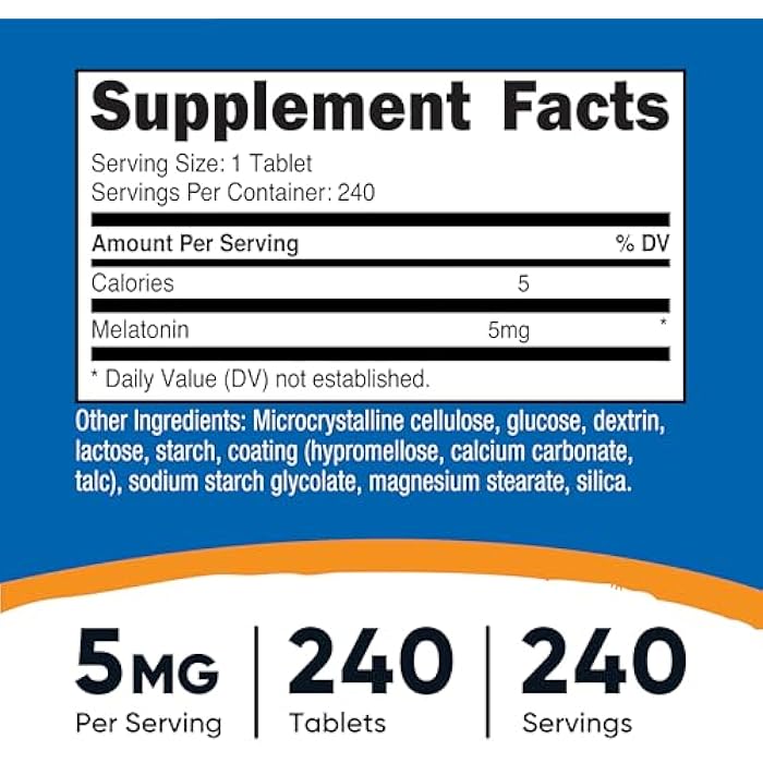 Nutricost Melatonin 5mg, 240 Tablets - 5mg Per Serving, Non-GMO, Gluten Free - Image 2