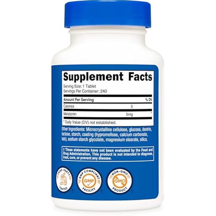 Nutricost Melatonin 5mg, 240 Tablets - 5mg Per Serving, Non-GMO, Gluten Free - Image 5
