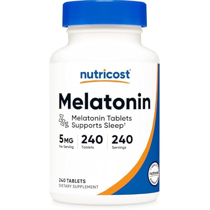 Nutricost Melatonin 5mg, 240 Tablets - 5mg Per Serving, Non-GMO, Gluten Free - Image 1