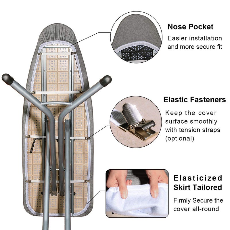Dalykate Extra-Wide Ironing Board Cover And Pad Replacement With Scorch And Stain Resistant Thick Padding And Elasticized Edge 18"" X 49"" Ironing Board Covers 4 Fasteners And 1 Protective Scorch Mesh Cloth - Image 3
