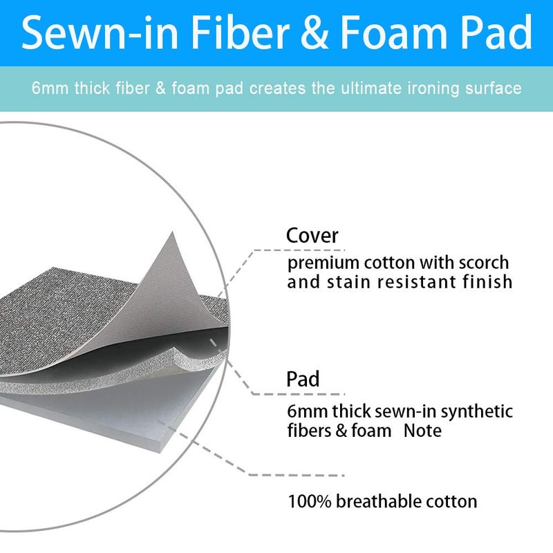 Dalykate Extra-Wide Ironing Board Cover And Pad Replacement With Scorch And Stain Resistant Thick Padding And Elasticized Edge 18"" X 49"" Ironing Board Covers 4 Fasteners And 1 Protective Scorch Mesh Cloth - Image 4