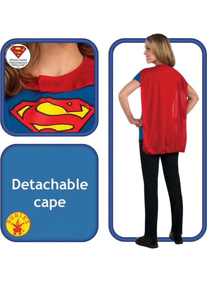 Rubies تي شيرت سوبر جيرل من دي سي كوميكس للنساء مع كيب لحفلات ذات طابع خاص وهالوين، أحمر، كبير - Image 1