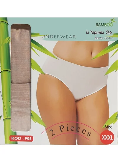 Q En Plain Colored Women's Panties, Bamboo, Large Size, Non-marking Briefs. 2 Pieces in a Package - Code 906-2288, 3xl, Skin