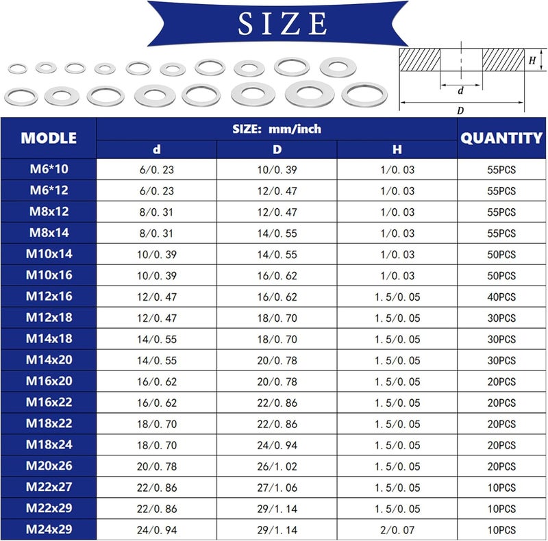 maierke 580PCS Aluminum Crush Washer Oil Drain Plug Gasket Assortment - 18 Sizes (M6-M24) - Image 3