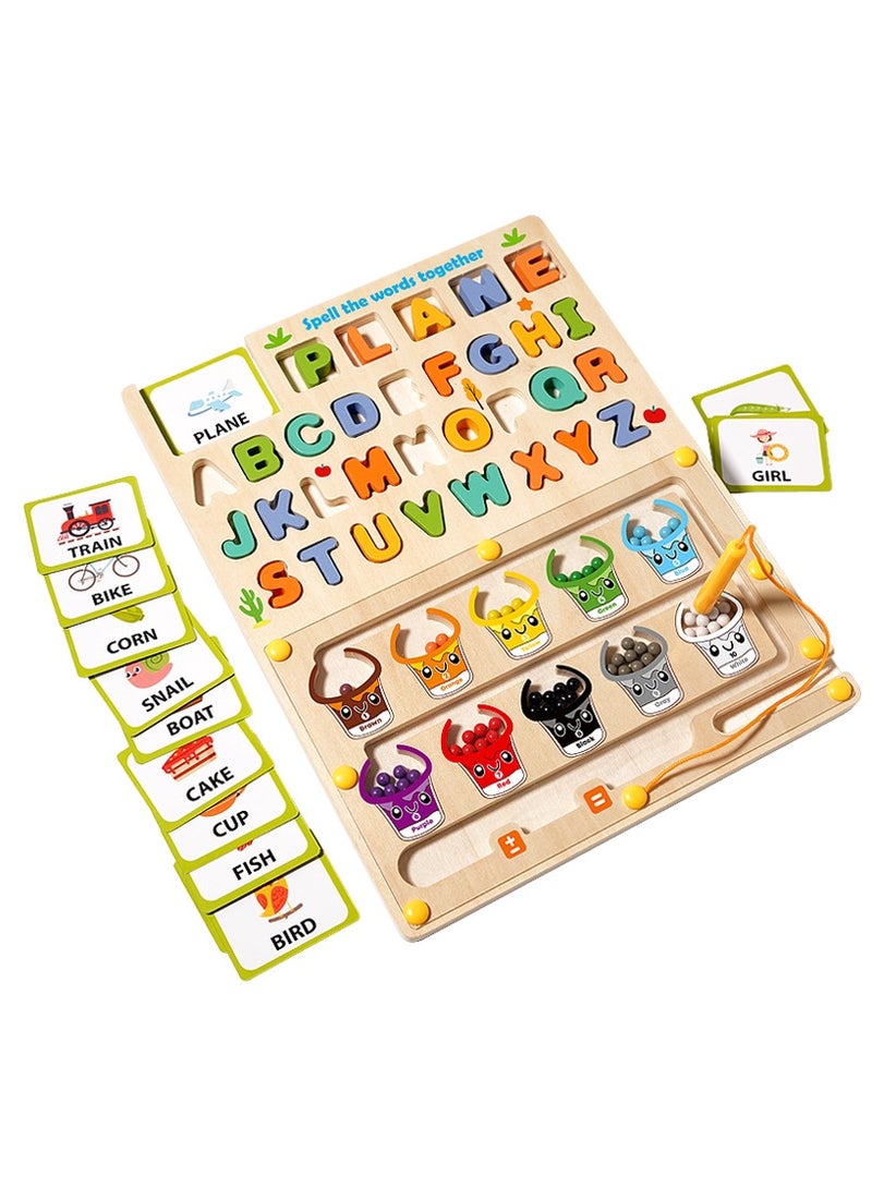Educational games, educational toys for kids,educational games for 3 years,Children's puzzle toys, digital color classification counting board beads, wooden children's magnetic pen recognition early education maze - Image 1