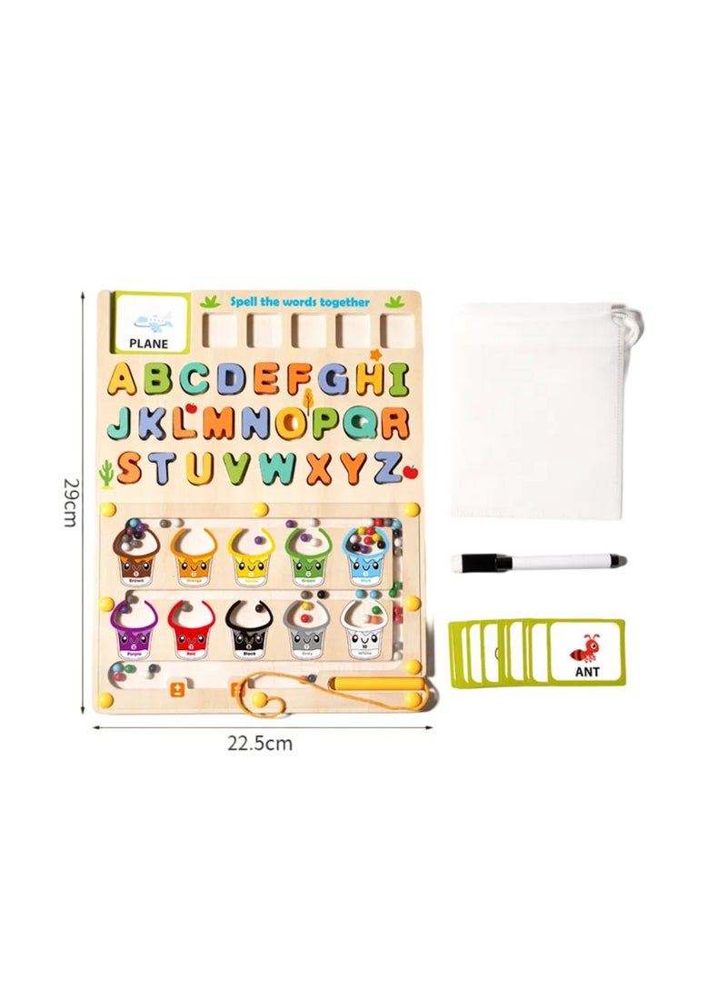Educational games, educational toys for kids,educational games for 3 years,Children's puzzle toys, digital color classification counting board beads, wooden children's magnetic pen recognition early education maze - Image 2