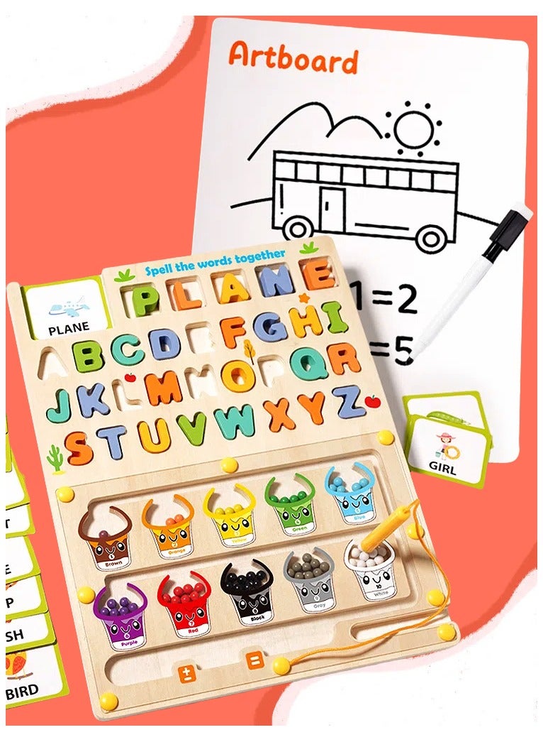Educational games, educational toys for kids,educational games for 3 years,Children's puzzle toys, digital color classification counting board beads, wooden children's magnetic pen recognition early education maze - Image 3
