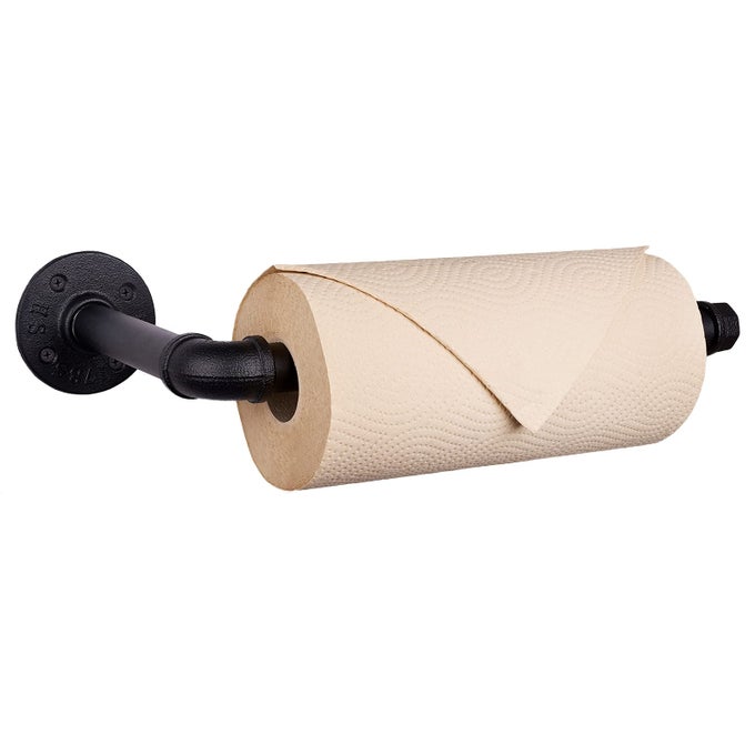 INDUSTRIAL PIPE TOILET PAPER HOLDER VINTAGE STYLE DIY WALL MOUNT ROLL TISSUE TOWEL HOLDER FOR BATHROOM LIVING ROOM AND KITCHEN 13 PAPER TOWEL HOLDER BLACK