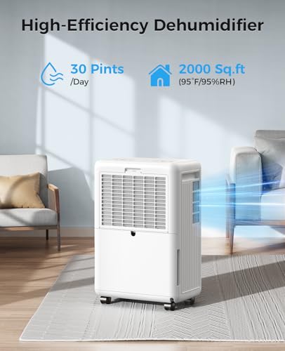 Trazico 2000 Sqft Dehumidifier for Basement Trazico 30 Pint Dehumidifiers for Home Large Room Bedroom Bathroom with Drain Hose Intelligent Humidity Control 3 Modes 24H Timer Auto Defrost White - Image 3