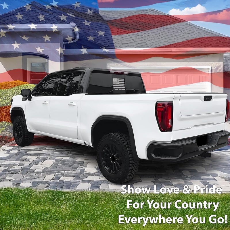 Bogar Tech Designs Precut Quarter Window Distressed American Flag Vinyl Decal for GMC Sierra and Chevy Silverado 2019-2022, Matte Black - Image 2