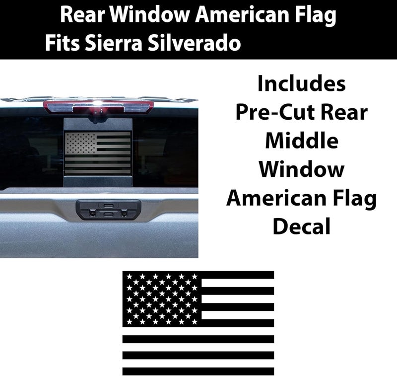 Bogar Tech Designs Precut Quarter Window Distressed American Flag Vinyl Decal for GMC Sierra and Chevy Silverado 2019-2022, Matte Black - Image 4