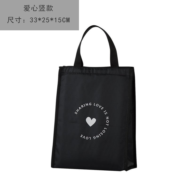Portable Large Capacity Lunch Bag Thickened Lunch Box Bag Aluminum Foil Insulation Bag Waterproof Student Hand Canvas Lunch Bag Long Love 