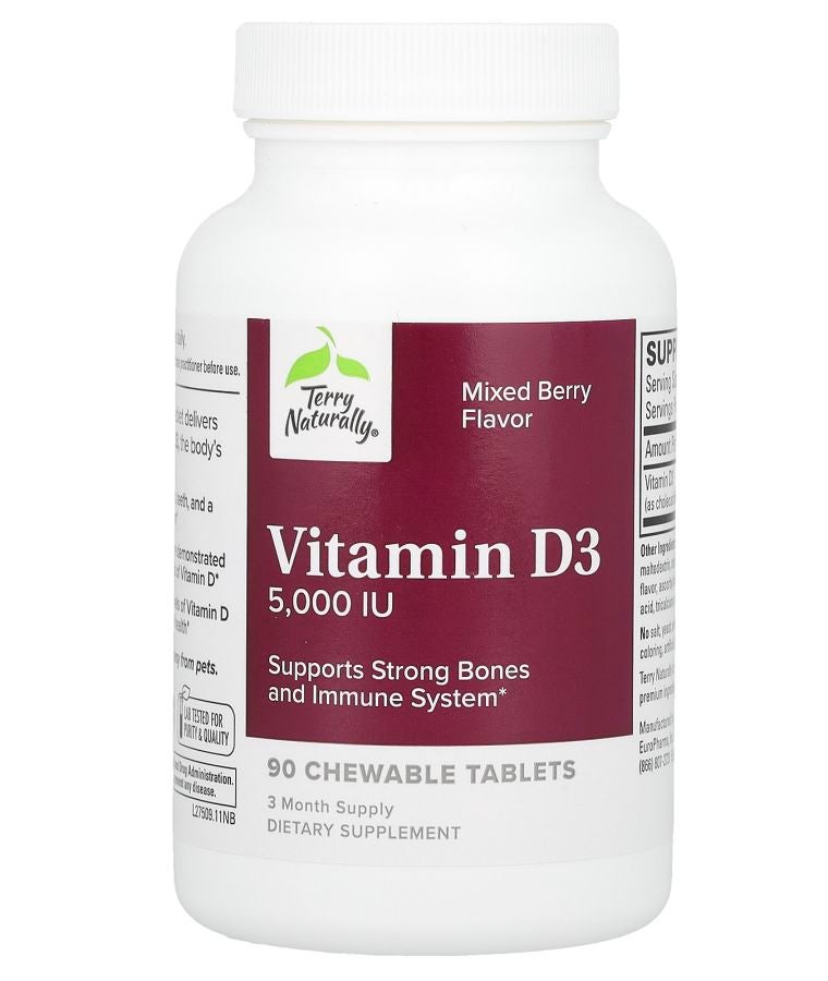 Terry Naturally Vitamin D3 Mixed Berry 5000 IU 90 Chewable Tablets