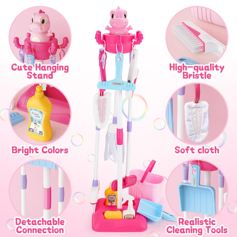 deAO Kids Cleaning Toy Set Toddlers Cleaning Set Housekeeping Pretend Play Toy Cleaning Set Kids Broom and Mop Set for Ages 3 Christmas Birthday Toys for Girls Boys - Image 3