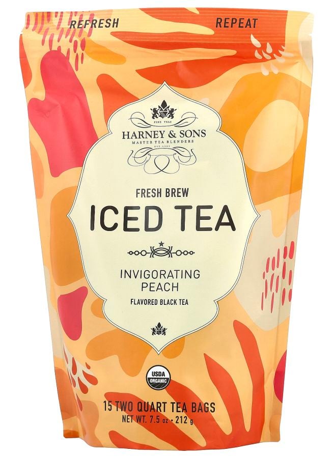 شاي مثلج منعش بنكهة الخوخ الأسود 15 كيس شاي 7.5 أونصة (212 جرام)