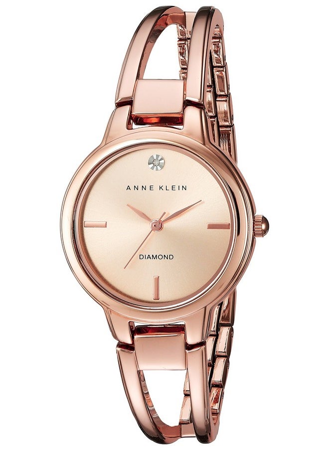 ANNE KLEIN - Anne Klein Women's AK/2626RGRG Diamond-Accented Dial Rose Gold-Tone Open Bangle Watch - Image 1
