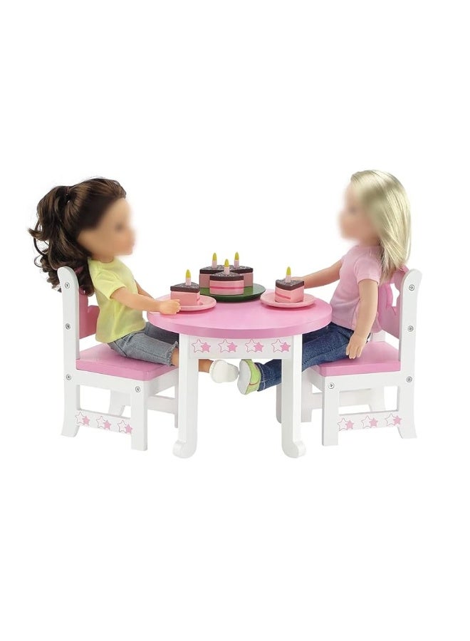 Emily Rose 14 Inch Doll Furniture Accessories | Lovely Pink and White 14.5" Doll Kitchen Table and 2 Chair Dining Gift Set with Beautiful Star Motif - Image 4