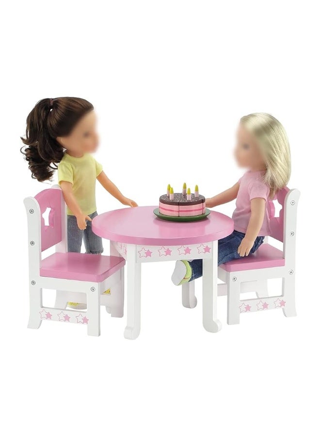 Emily Rose 14 Inch Doll Furniture Accessories | Lovely Pink and White 14.5" Doll Kitchen Table and 2 Chair Dining Gift Set with Beautiful Star Motif - Image 1