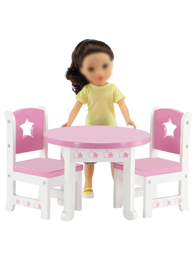 Emily Rose 14 Inch Doll Furniture Accessories | Lovely Pink and White 14.5" Doll Kitchen Table and 2 Chair Dining Gift Set with Beautiful Star Motif - Image 5