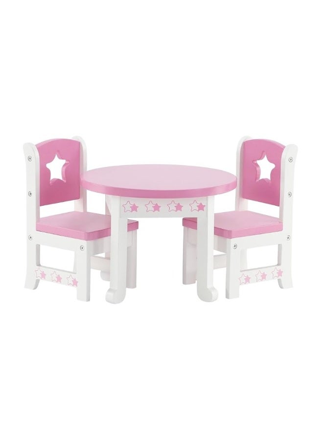 Emily Rose 14 Inch Doll Furniture Accessories | Lovely Pink and White 14.5" Doll Kitchen Table and 2 Chair Dining Gift Set with Beautiful Star Motif - Image 2