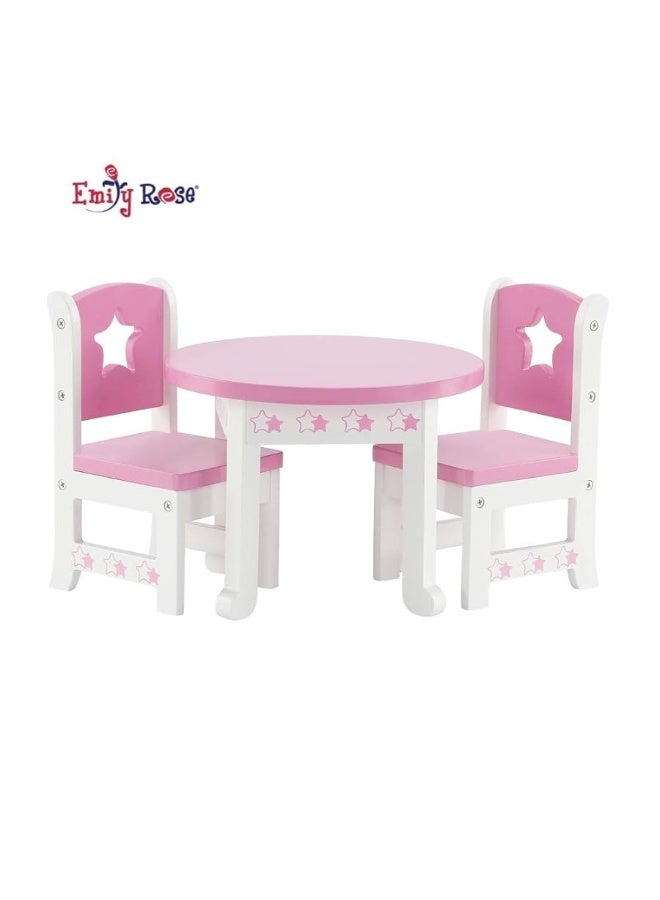 Emily Rose 14 Inch Doll Furniture Accessories | Lovely Pink and White 14.5" Doll Kitchen Table and 2 Chair Dining Gift Set with Beautiful Star Motif - Image 3