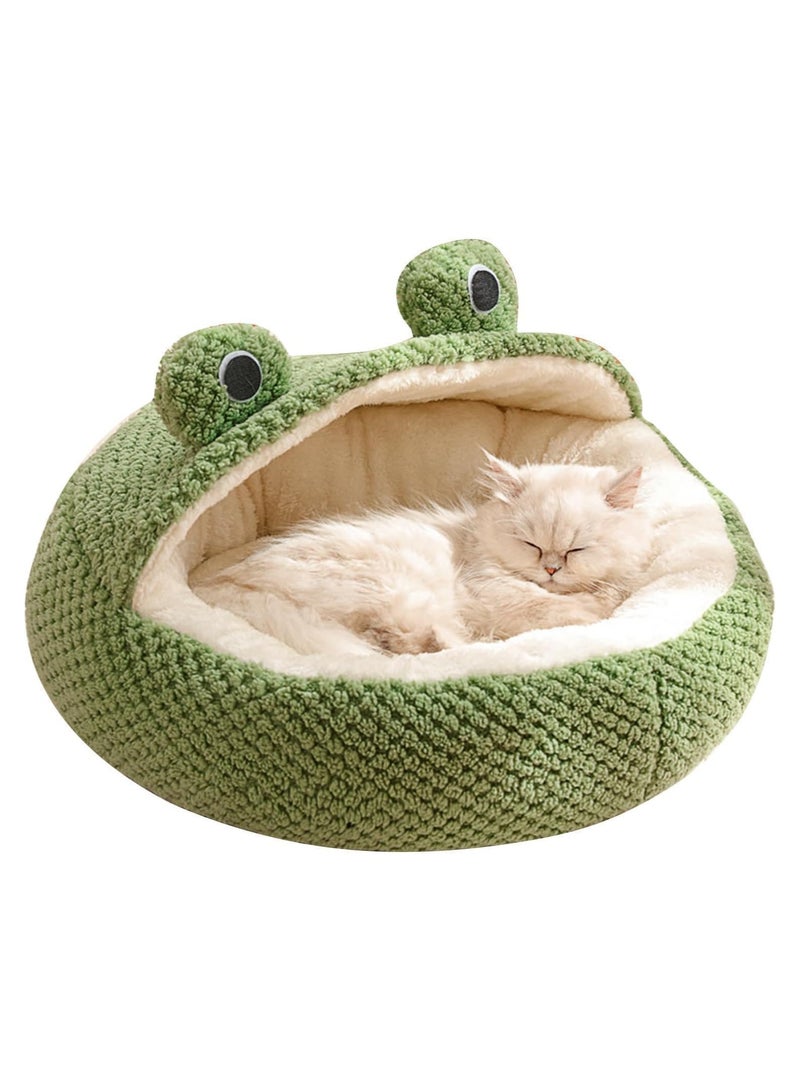 سرير للقطط، سرير دافئ على شكل كهف للقطط، بيت قطط على شكل ضفدع مع قاعدة مضادة للانزلاق، أسرّة شبه مغلقة للحيوانات الأليفة لجميع القطط والكلاب الصغيرة - Image 1