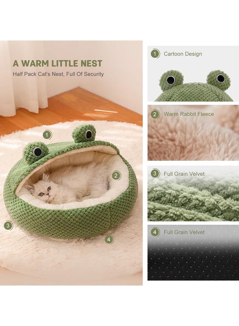 سرير للقطط، سرير دافئ على شكل كهف للقطط، بيت قطط على شكل ضفدع مع قاعدة مضادة للانزلاق، أسرّة شبه مغلقة للحيوانات الأليفة لجميع القطط والكلاب الصغيرة - Image 2