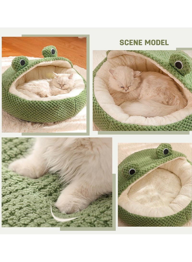 سرير للقطط، سرير دافئ على شكل كهف للقطط، بيت قطط على شكل ضفدع مع قاعدة مضادة للانزلاق، أسرّة شبه مغلقة للحيوانات الأليفة لجميع القطط والكلاب الصغيرة - Image 5