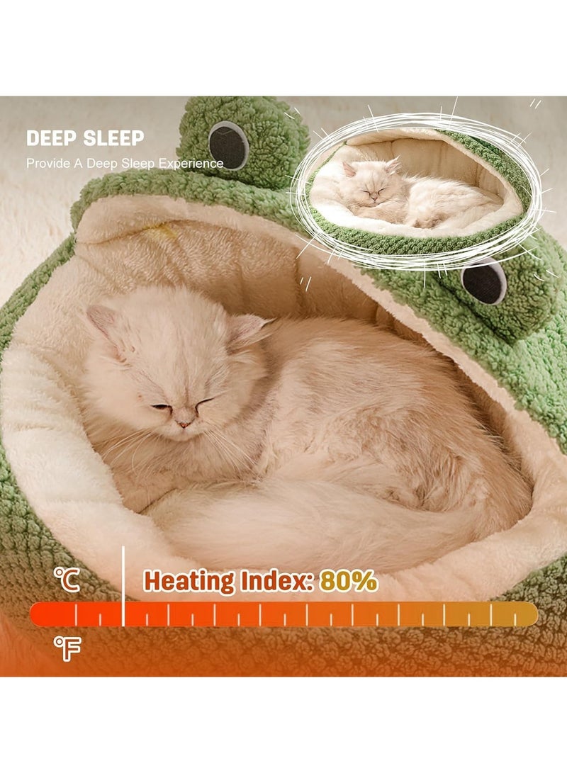 سرير للقطط، سرير دافئ على شكل كهف للقطط، بيت قطط على شكل ضفدع مع قاعدة مضادة للانزلاق، أسرّة شبه مغلقة للحيوانات الأليفة لجميع القطط والكلاب الصغيرة - Image 4