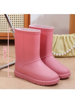New fashion thickened mid-calf rain boots fleece-lined waterproof womens snow boots non-slip flat warm rain boots womens winter712 snow boots pink 712 snow boots pink