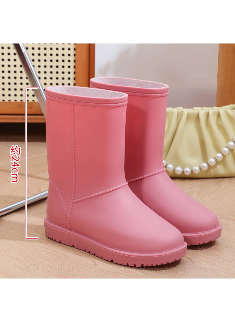 Generic - New fashion thickened mid-calf rain boots fleece-lined waterproof womens snow boots non-slip flat warm rain boots womens winter712 snow boots pink 712 snow boots pink - Image 1