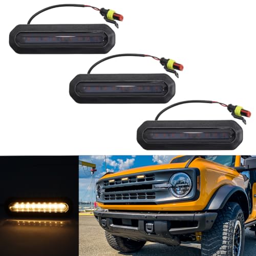 Tonsya for 2021 2022 2023 Bronco Accessories Front LED Grill Light 2/4-Door Amber OEM Smoked Grille Lights - Image 1
