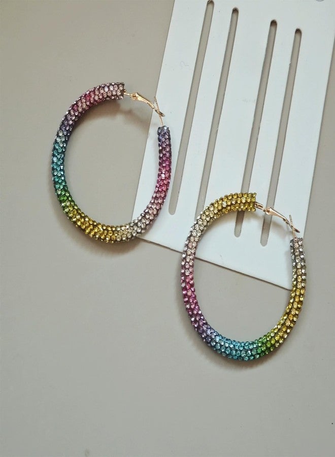 YANCHUN Rhinestone Hoop Earrings for Women Large Big Hoop Earrings Sparkling Colorful Pink Earring Dainty Statement Jewelry Gifts s Outfits Party Accessories - Image 5