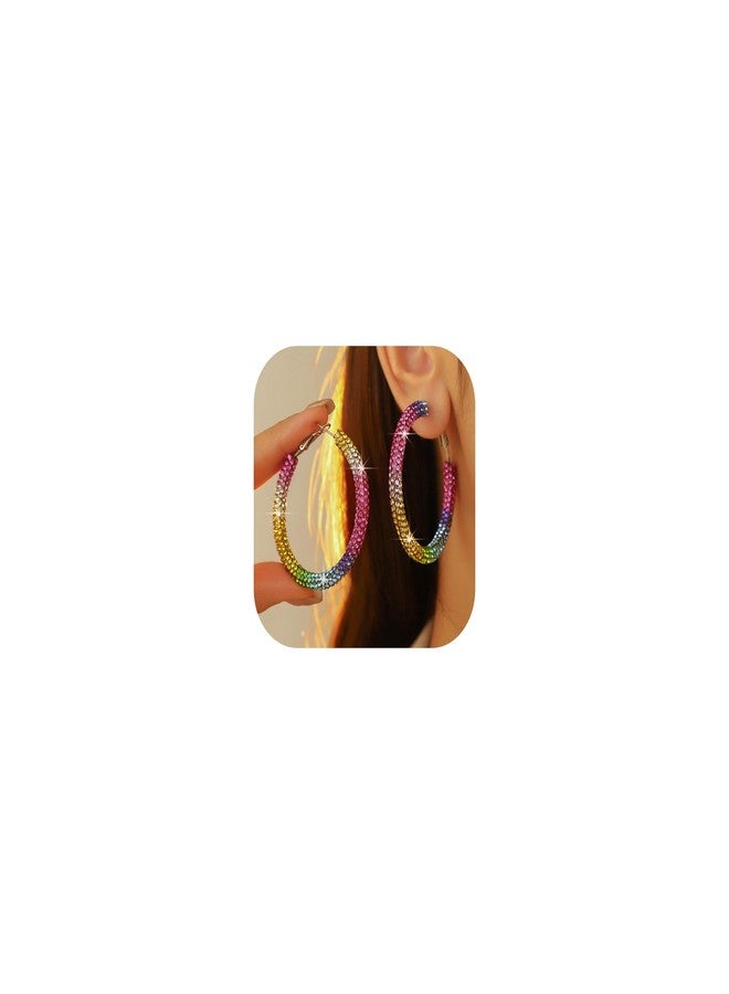 YANCHUN Rhinestone Hoop Earrings for Women Large Big Hoop Earrings Sparkling Colorful Pink Earring Dainty Statement Jewelry Gifts s Outfits Party Accessories - Image 1