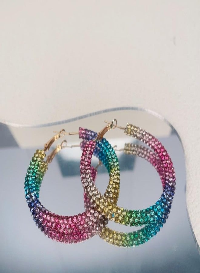YANCHUN Rhinestone Hoop Earrings for Women Large Big Hoop Earrings Sparkling Colorful Pink Earring Dainty Statement Jewelry Gifts s Outfits Party Accessories - Image 3