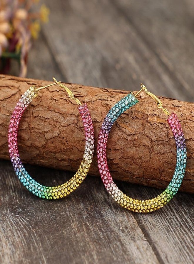 YANCHUN Rhinestone Hoop Earrings for Women Large Big Hoop Earrings Sparkling Colorful Pink Earring Dainty Statement Jewelry Gifts s Outfits Party Accessories - Image 4
