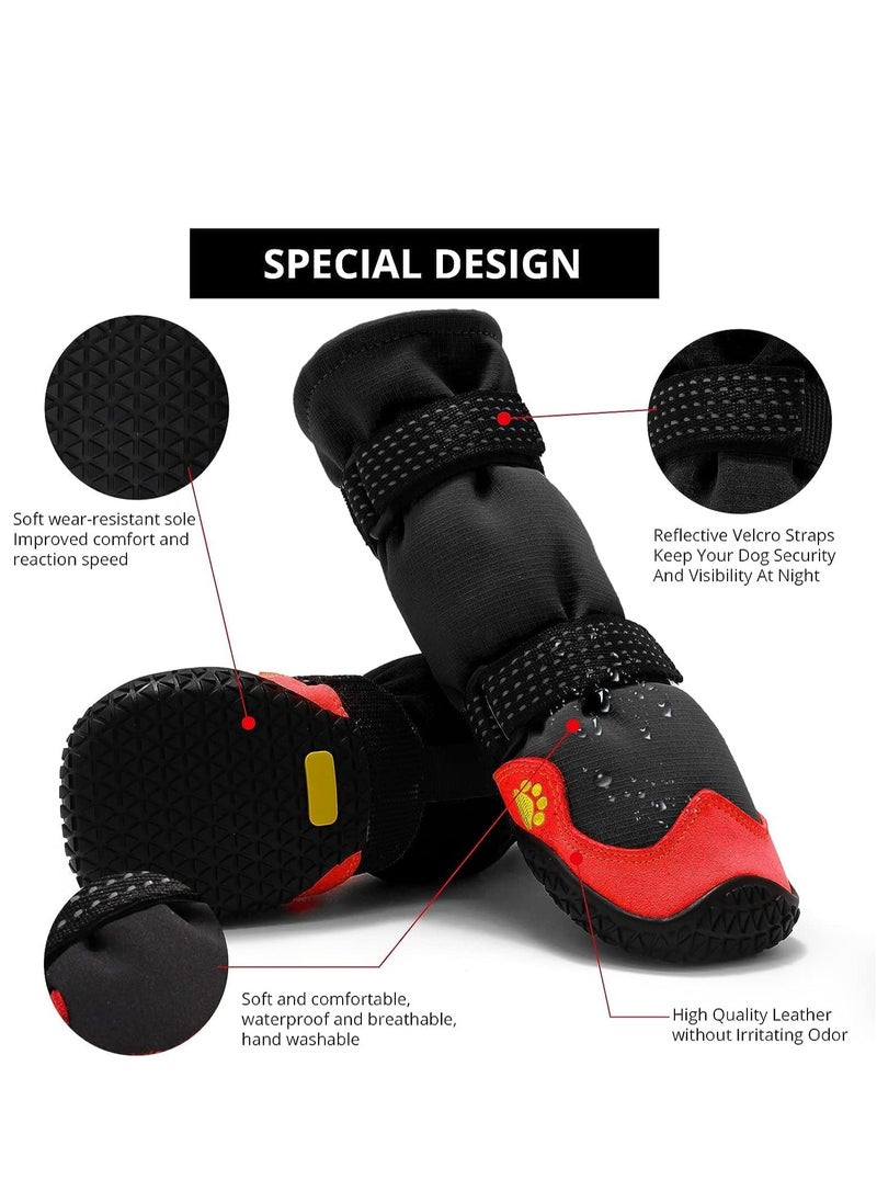 SYOSI 4Pcs Anti-Slip Dog Boots Waterproof Dog Shoes for Small Medium Large Dogs with Reflective Straps Pet Dog Boots for Hiking Soft Breathable Paw Protectors for Dogs Outdoor Night Use  - Image 5