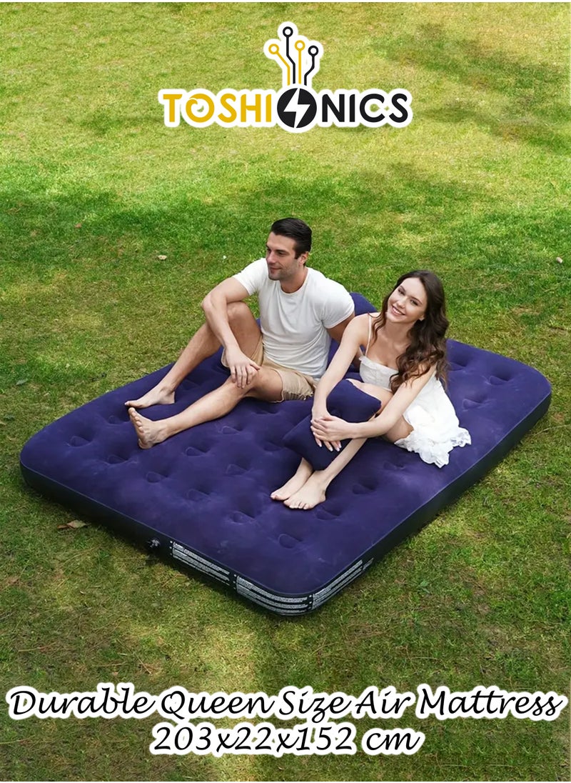Toshionics Durable Queen Size Air Mattress Portable Foldable Inflatable Waterproof Camping Blow-up Air Bed for Home Travel Hiking Beach Dessert Camping Picnics Sleepovers Guest Bed Indoor and Outdoor Use 203x152x22cm  - Image 1