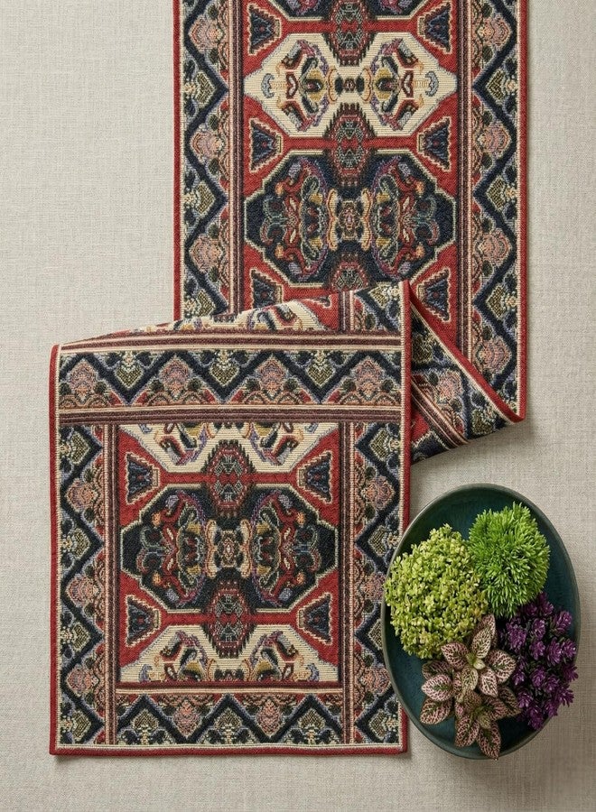 DaDa Bedding Majestic Red Kilim Rug Tapestry Dining Table Runner - Woven Elegant Intricate Floral Ornate - Royal Persian Rug Style Traditional Decorative Cotton Linen Kitchen Mats - 13" x 90" - Image 3