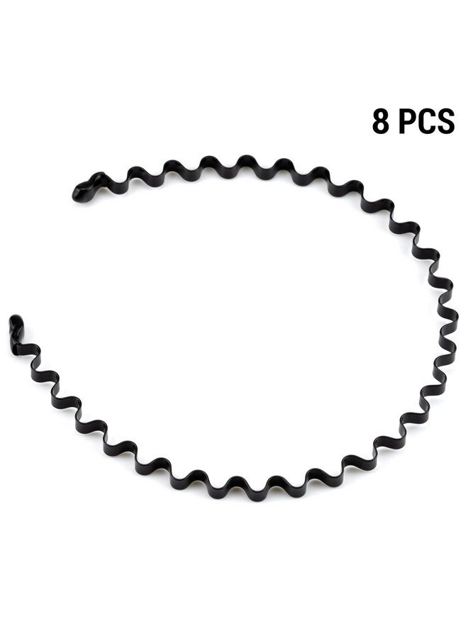 IFAMIO 8 Pcs Metal Hair Band For Men Women Hair Bands Simple Unisex Fashion Headbands Black Wavy Hair Hoop Outdoor Sports Head Bands Headwear Elastic Non Slip Hair Accessories - Image 2