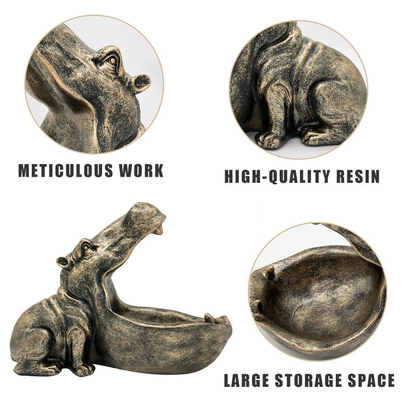 Aboxoo aboxoo Hippo Statue Home Resin Hippopotamus Figurine Sculpture Table Art Decoration Sundries Key Container Storage Box (Copper)  - Image 2