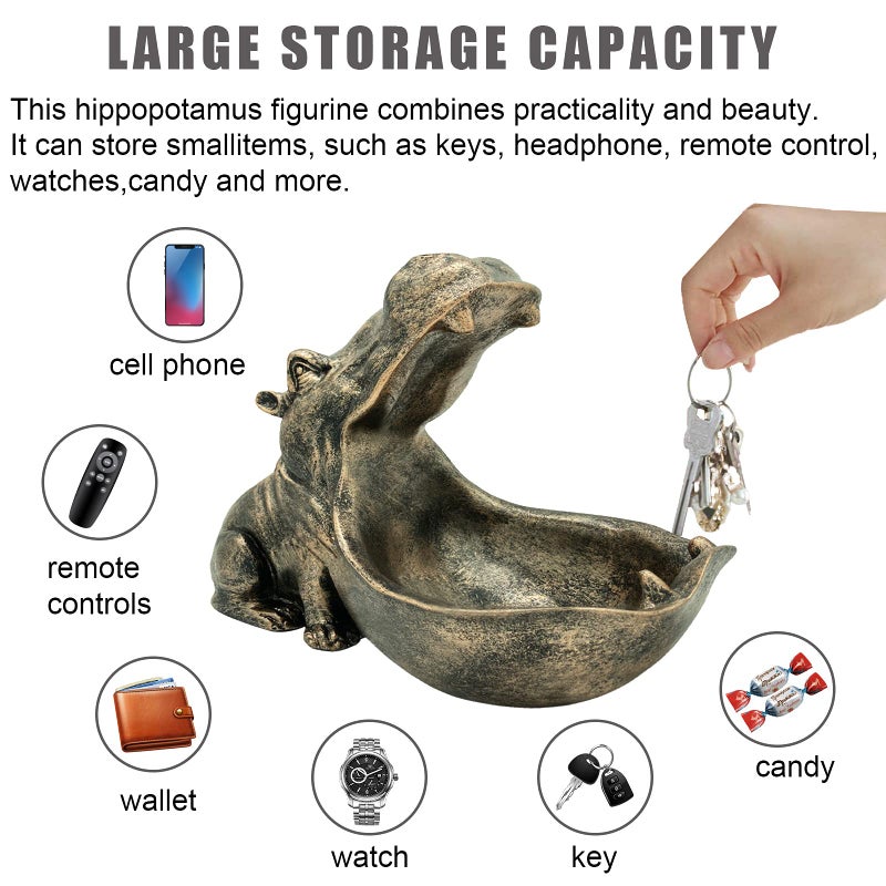 Aboxoo aboxoo Hippo Statue Home Resin Hippopotamus Figurine Sculpture Table Art Decoration Sundries Key Container Storage Box (Copper)  - Image 3