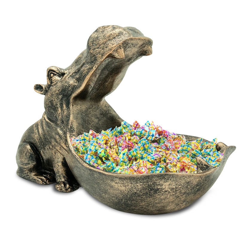 Aboxoo aboxoo Hippo Statue Home Resin Hippopotamus Figurine Sculpture Table Art Decoration Sundries Key Container Storage Box (Copper)  - Image 1