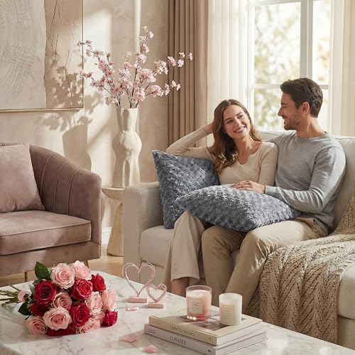 FUTEI Pack of 2 Solid Throw Pillow Covers 18x18 Inch Soft Rose Swirl Textured Decorative Cushion Case Modern Farmhouse Accent Decor for Couch Bed Living Room Grey - Image 3