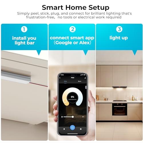 VST Smart Under Cabinet Lighting 6 Bars - UL Listed CRI 93+ Adjustable COB Strip Lights, Alexa & Google Home Compatible, App/Voice/Hand Wave Control for Kitchen Cabinets & Closets - Image 2