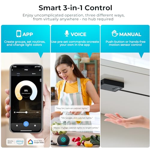VST Smart Under Cabinet Lighting 6 Bars - UL Listed CRI 93+ Adjustable COB Strip Lights, Alexa & Google Home Compatible, App/Voice/Hand Wave Control for Kitchen Cabinets & Closets - Image 3