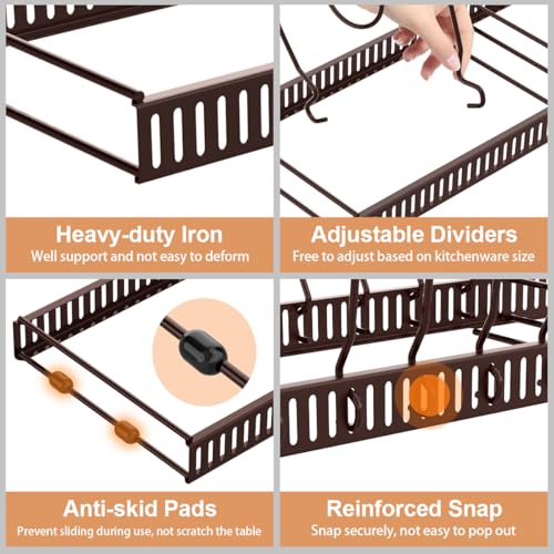 Housolution Pot and Pan Organizer Rack for Cabinet, Expandable Pot Lid Organizer with 14 Adjustable Dividers, Pan Holder Storage Rack for Kitchen Cabinet, Bronze - Image 3